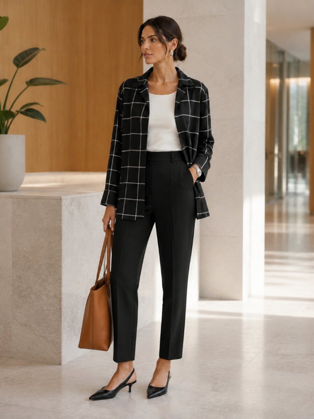 Silkland 100% Silk Windowpane Blouse Light Jacket Black Size S